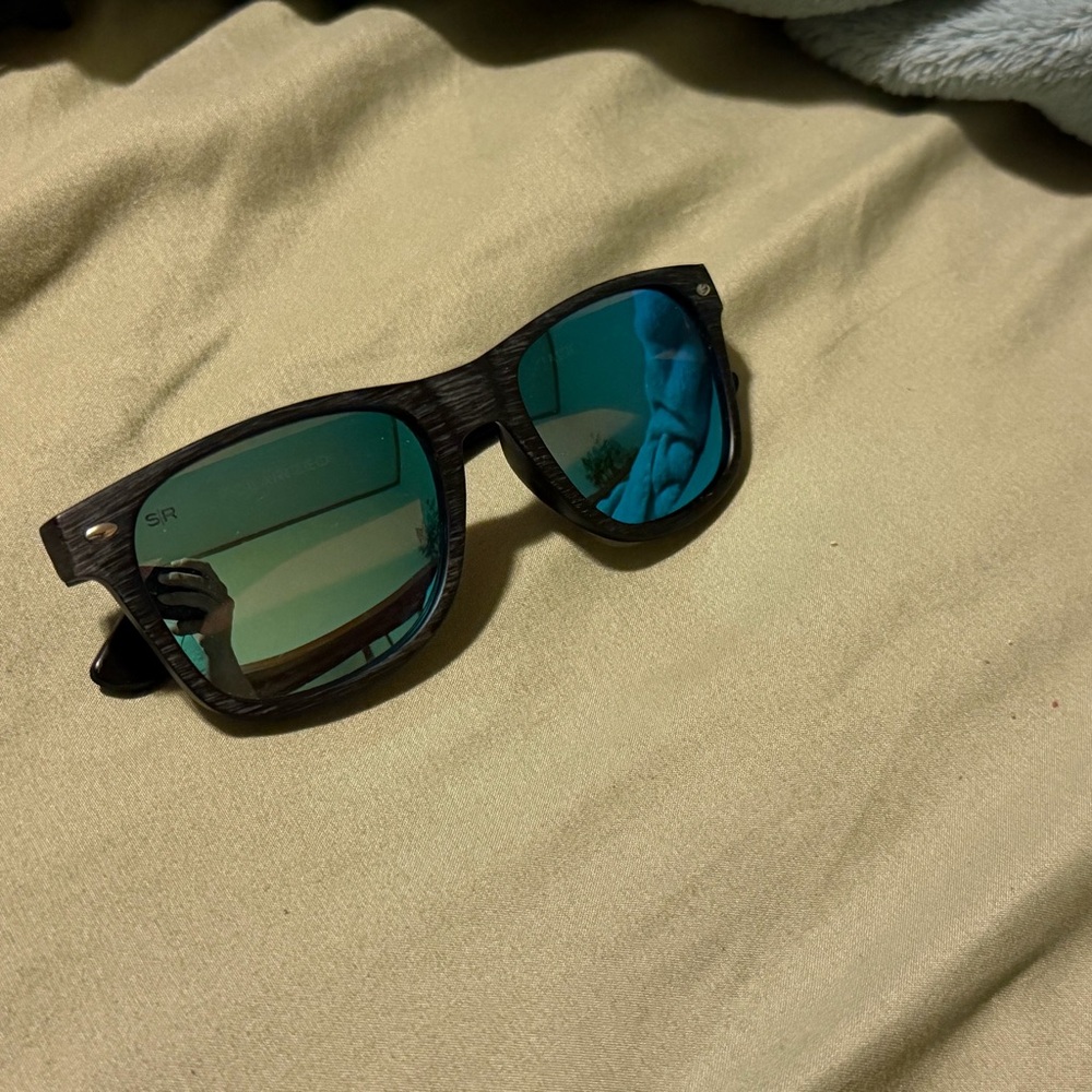 Shady Rays Classic Black Wood Grain with Emerald Lenses